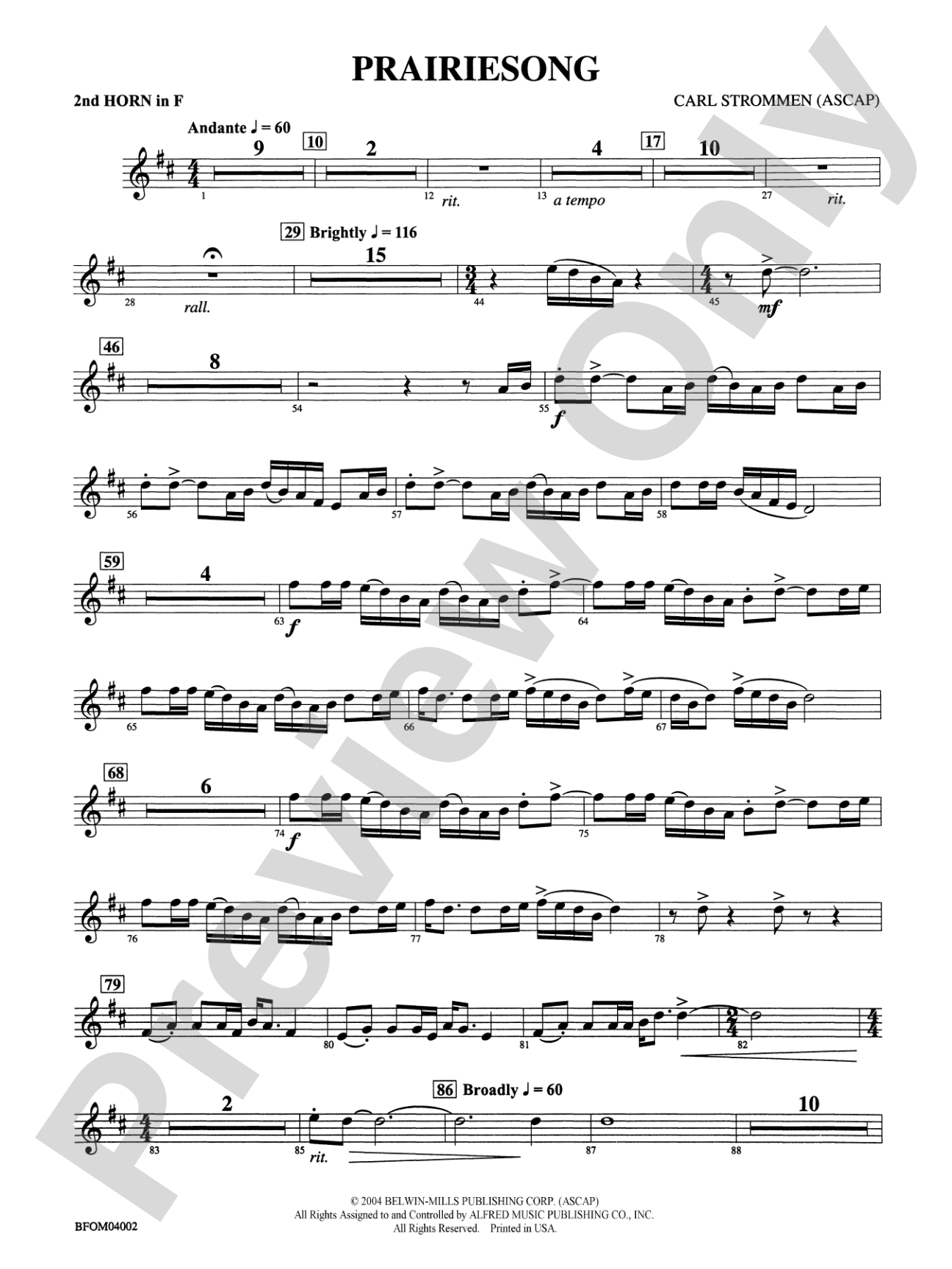 Prairiesong: 2nd F Horn