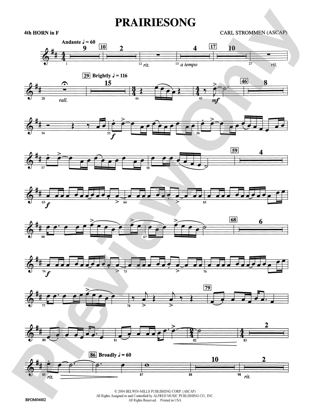 Prairiesong: 4th F Horn