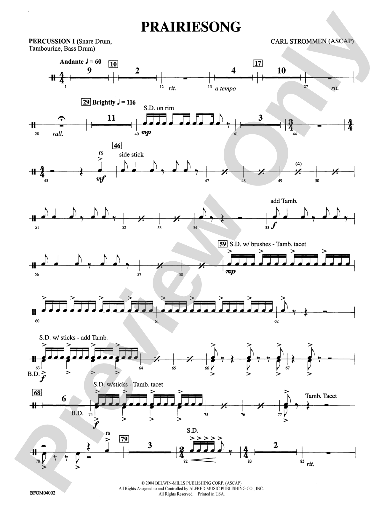 Prairiesong: 1st Percussion