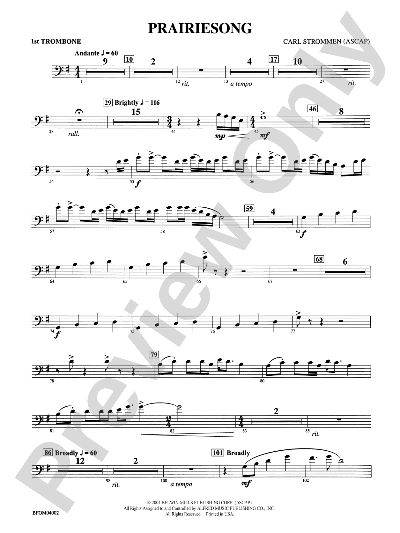 Prairiesong: 1st Trombone