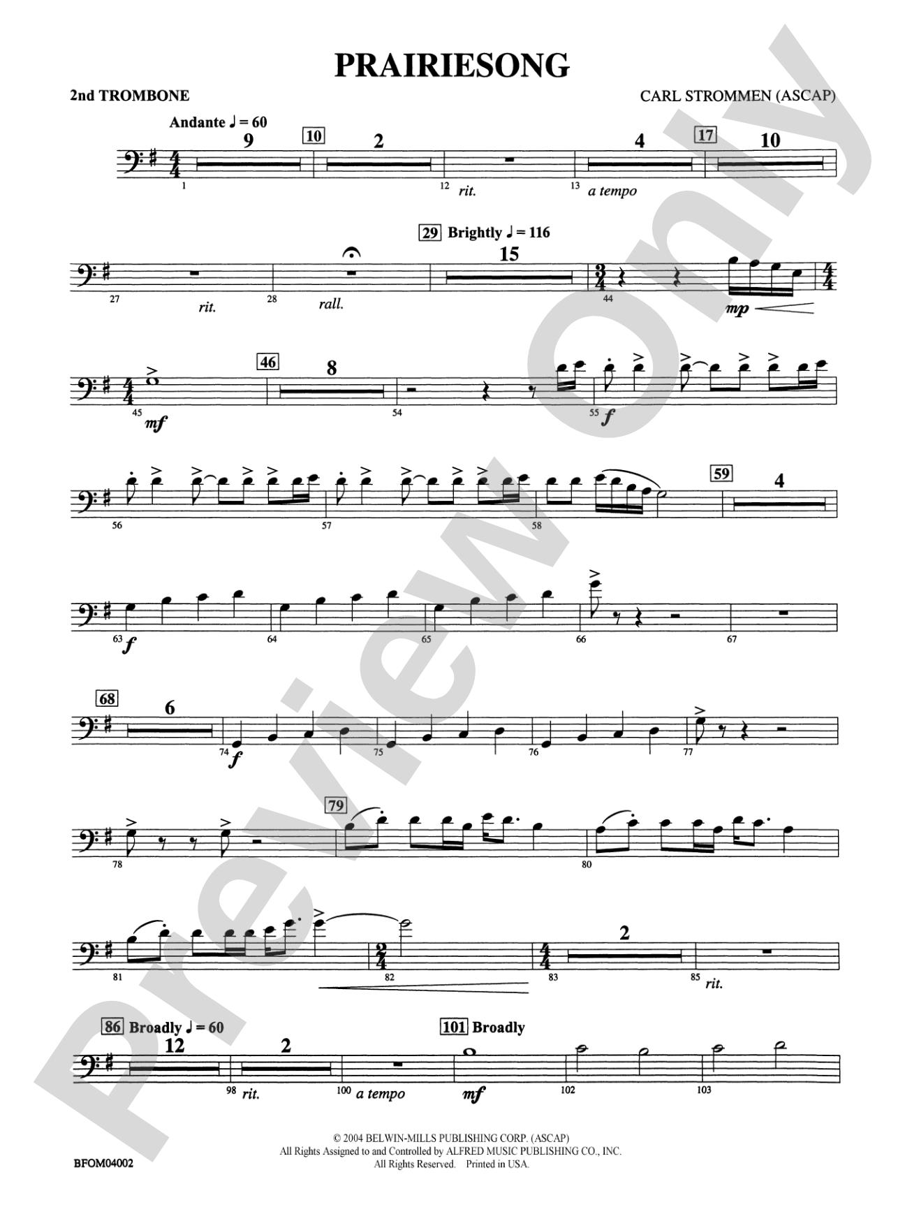 Prairiesong: 2nd Trombone