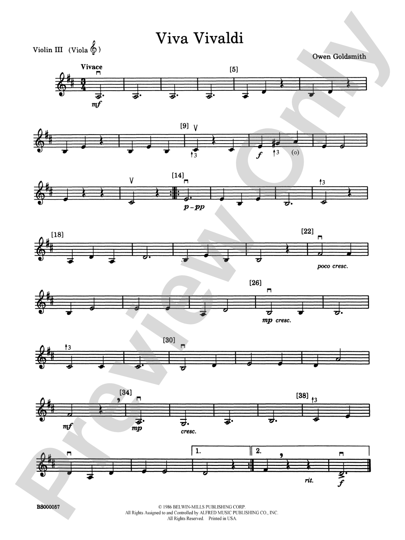Viva Vivaldi: 3rd Violin (Viola [TC])
