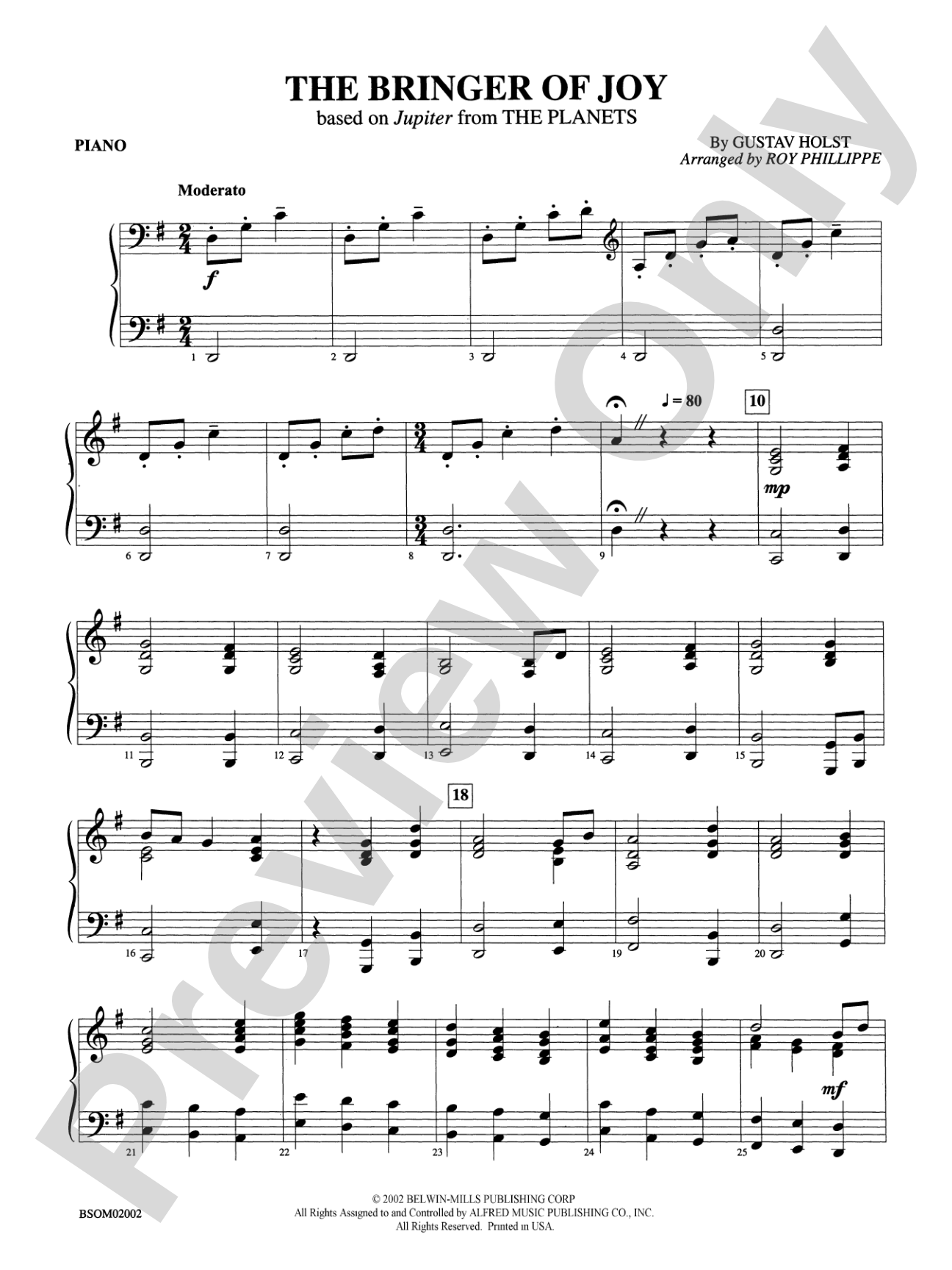 The Bringer of Joy (based on "Jupiter" from The Planets): Piano Accompaniment