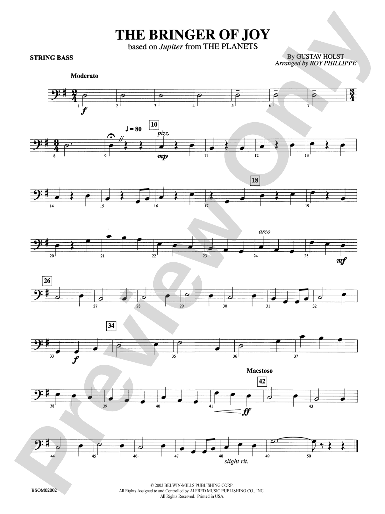 The Bringer of Joy (based on "Jupiter" from The Planets): String Bass