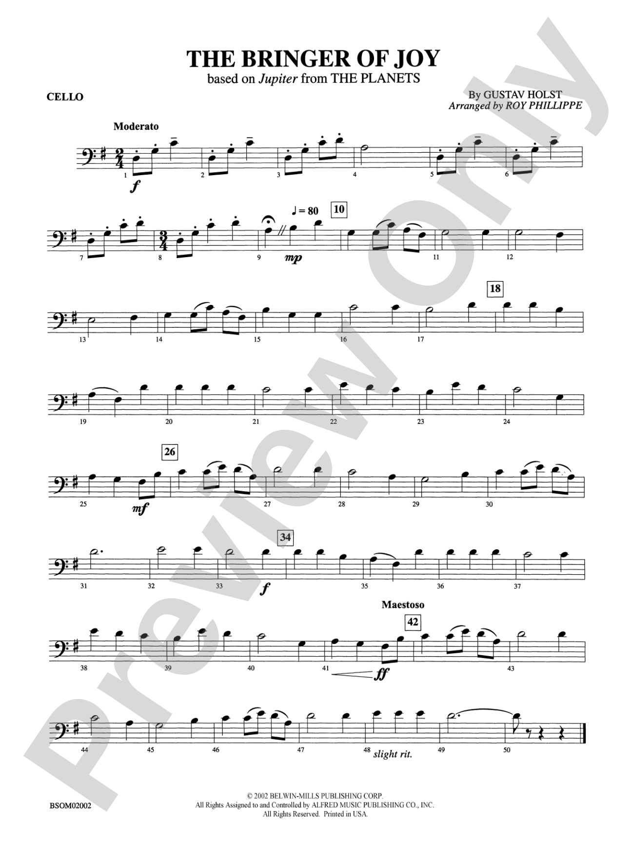 The Bringer of Joy (based on "Jupiter" from The Planets): Cello