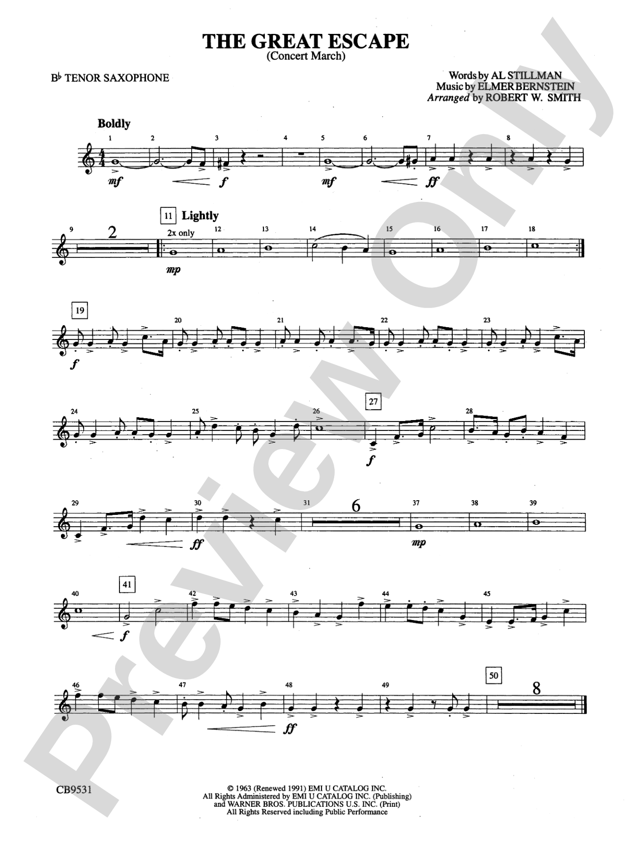 The Great Escape March: B-flat Tenor Saxophone