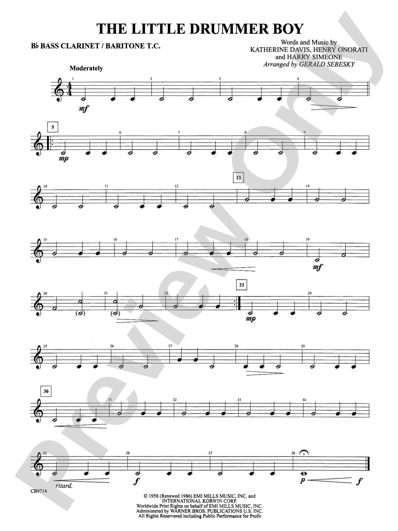 The Little Drummer Boy: B-flat Bass Clarinet