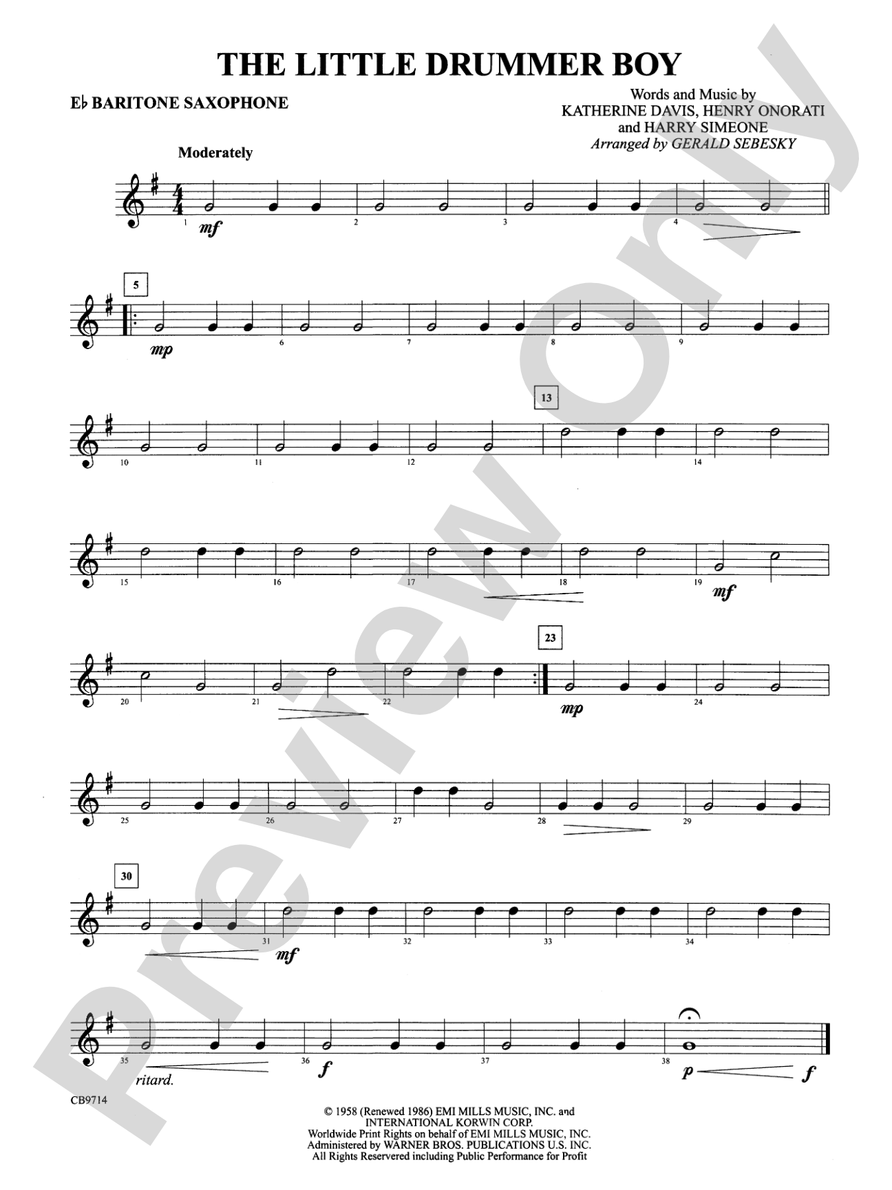 The Little Drummer Boy: E-flat Baritone Saxophone
