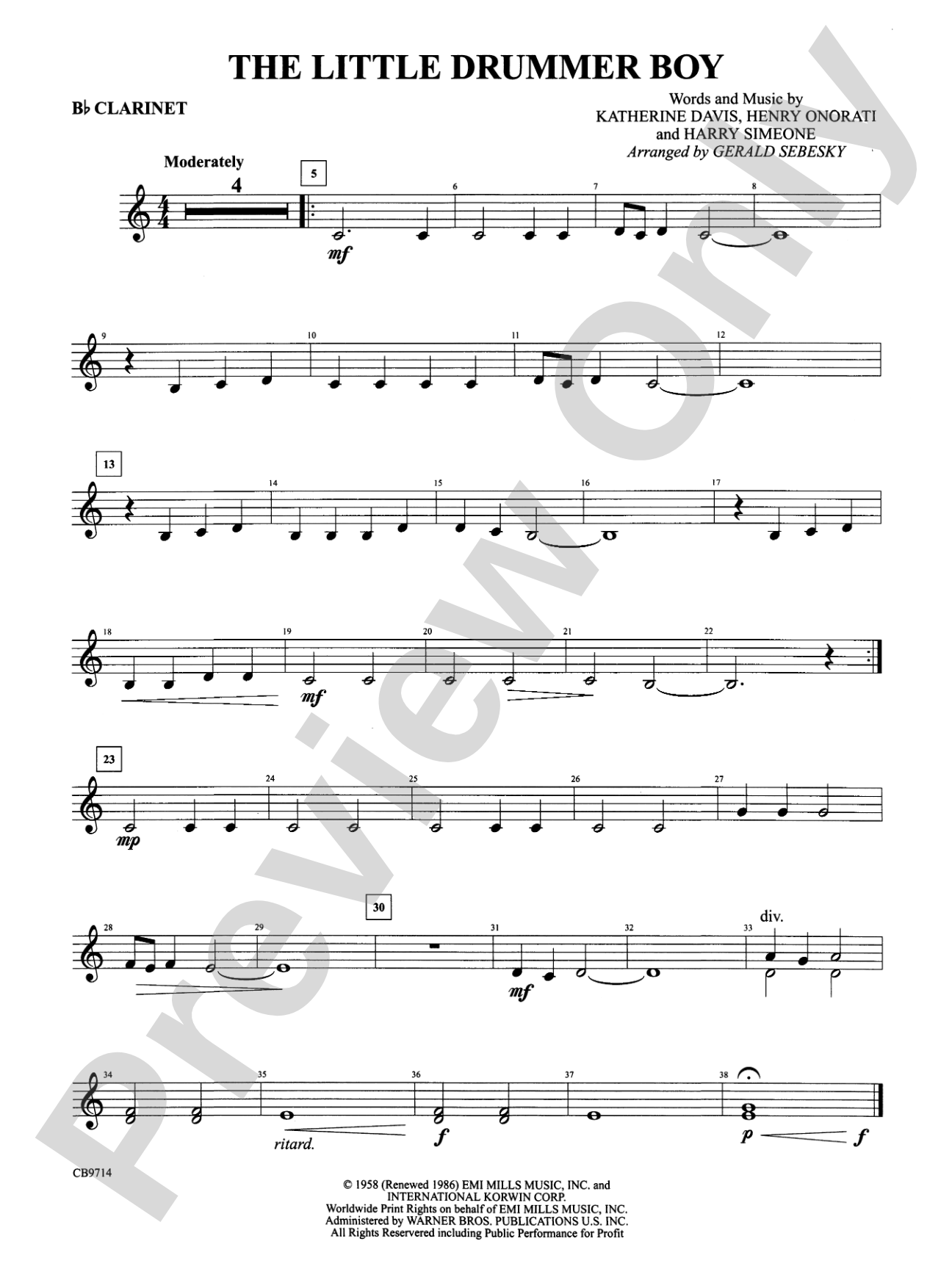 The Little Drummer Boy: 1st B-flat Clarinet