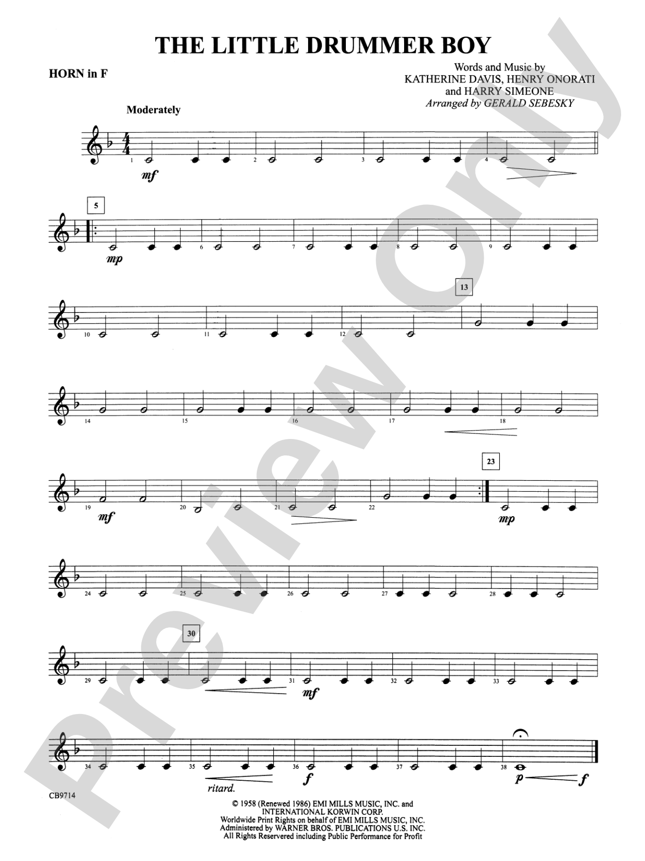 The Little Drummer Boy: 1st F Horn