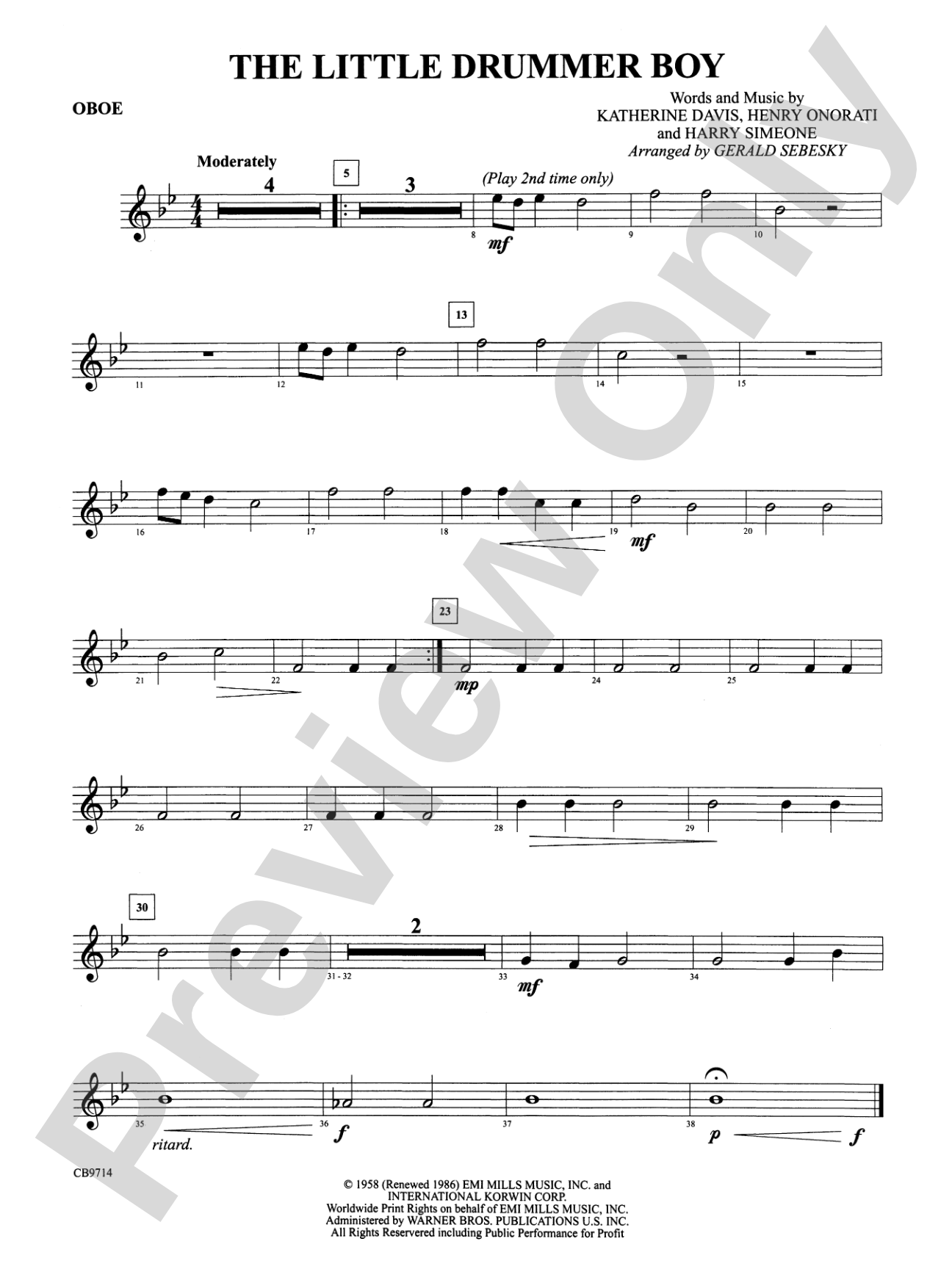 The Little Drummer Boy: Oboe