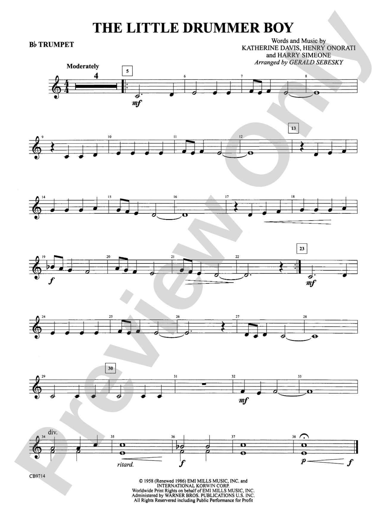 The Little Drummer Boy: 1st B-flat Trumpet