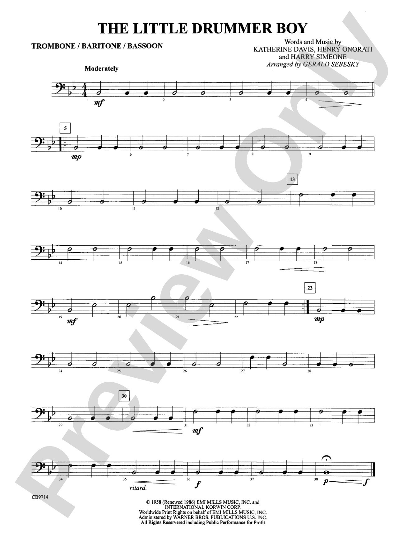 The Little Drummer Boy: 1st Trombone