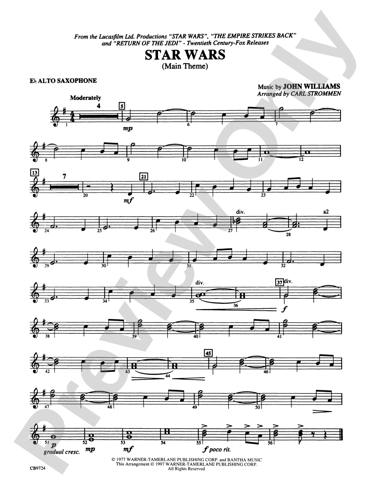 Star Wars® Main Theme: E-flat Alto Saxophone