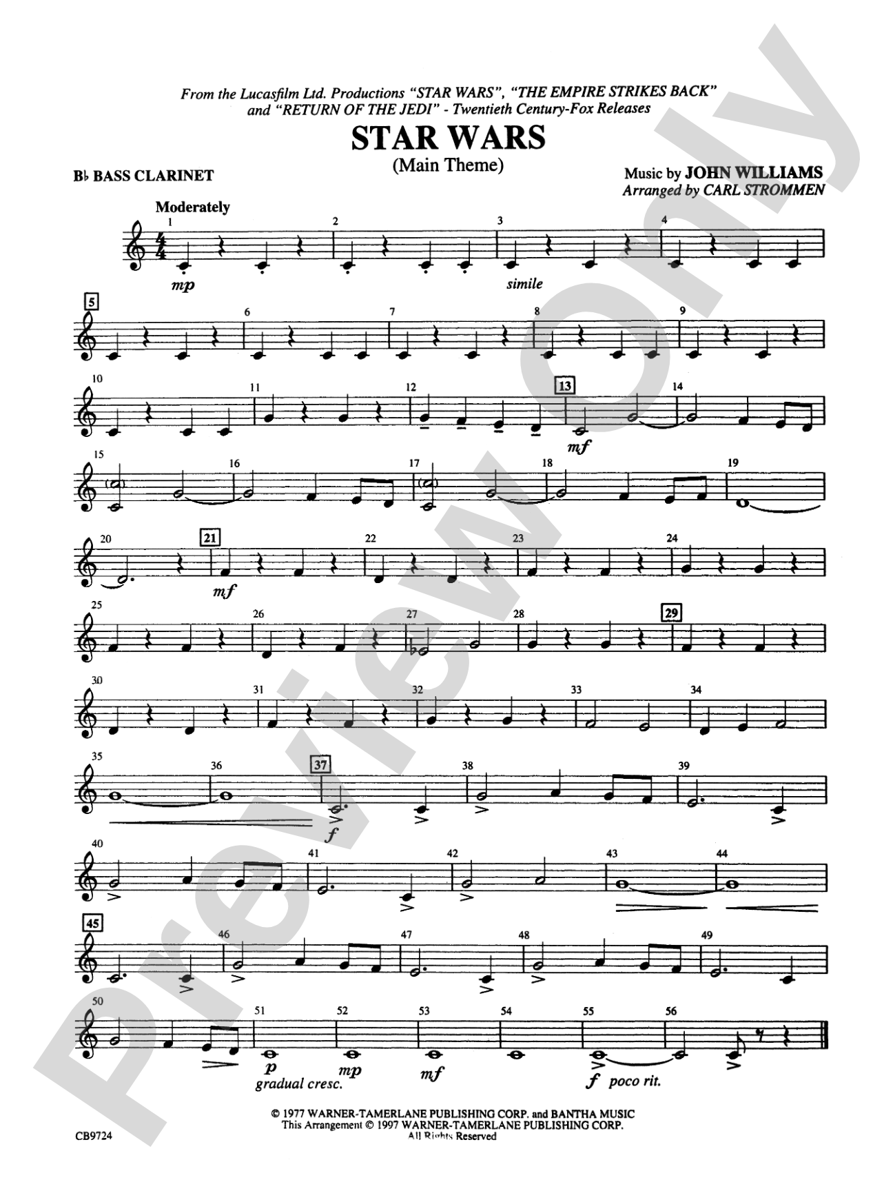 Star Wars® Main Theme: B-flat Bass Clarinet