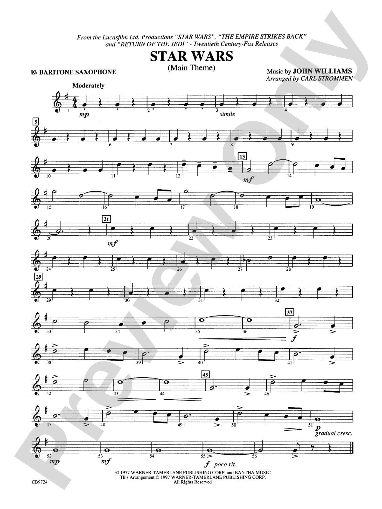 Star Wars® Main Theme: E-flat Baritone Saxophone