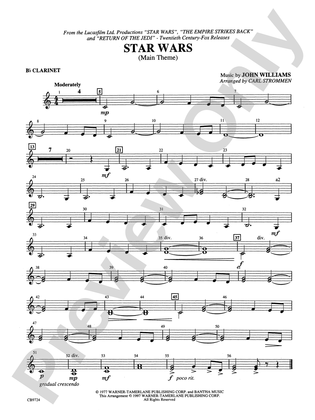Star Wars® Main Theme: 1st B-flat Clarinet