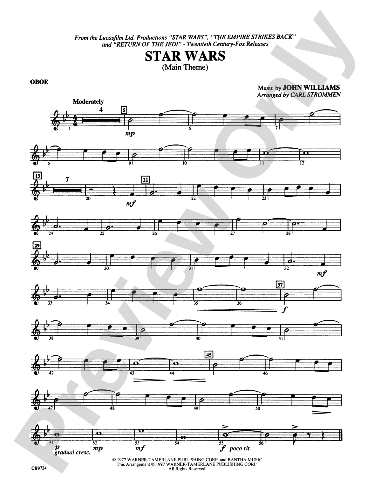 Star Wars® Main Theme: Oboe