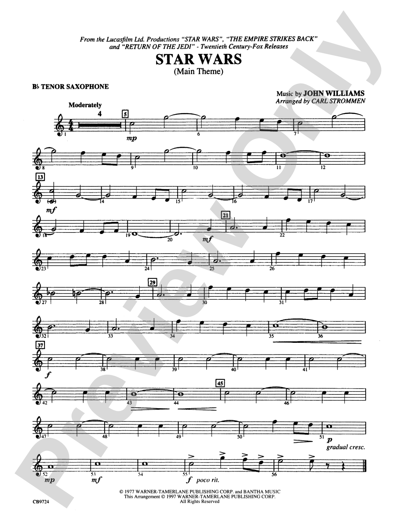 Star Wars® Main Theme: B-flat Tenor Saxophone