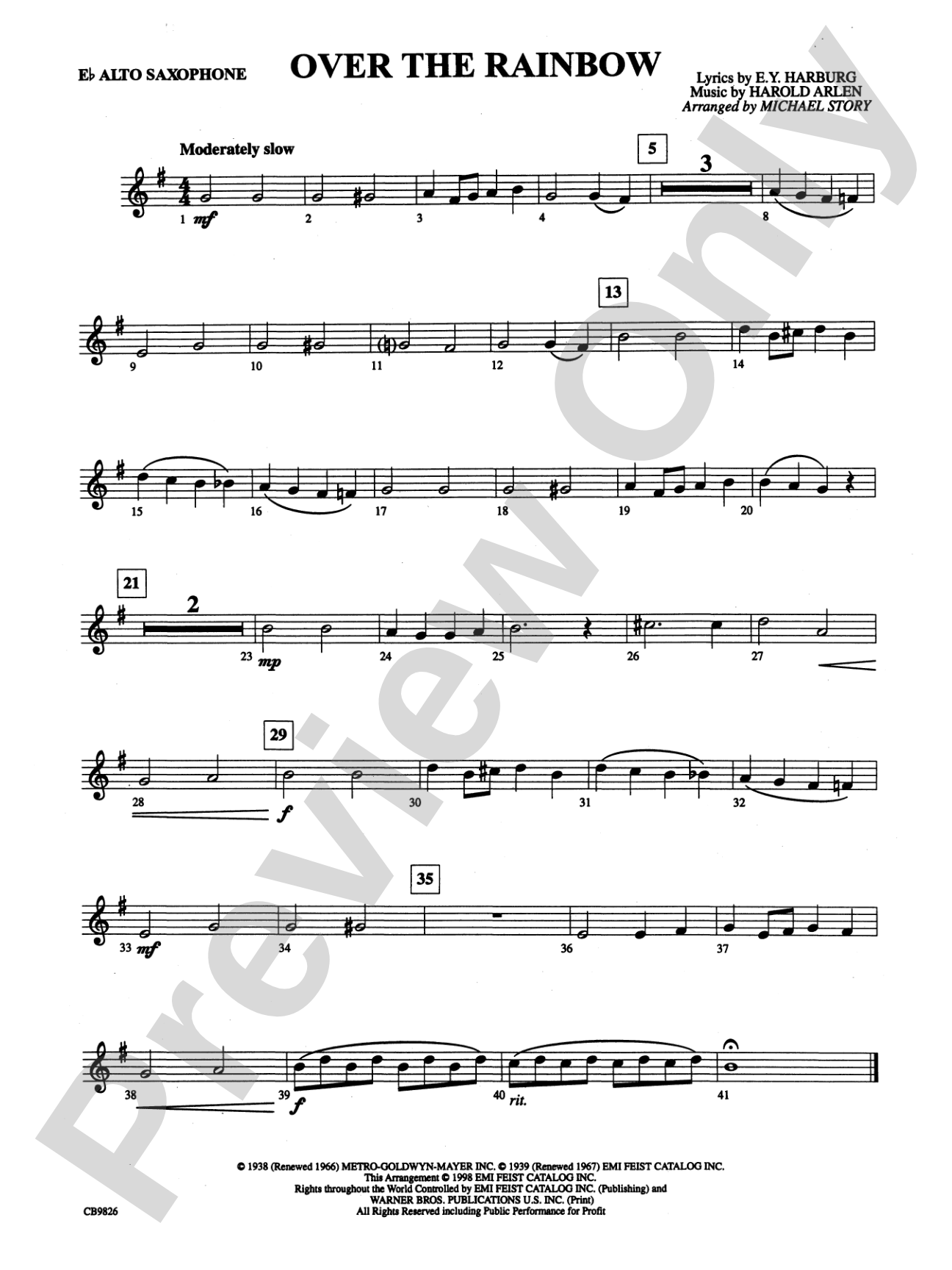 Over the Rainbow: E-flat Alto Saxophone