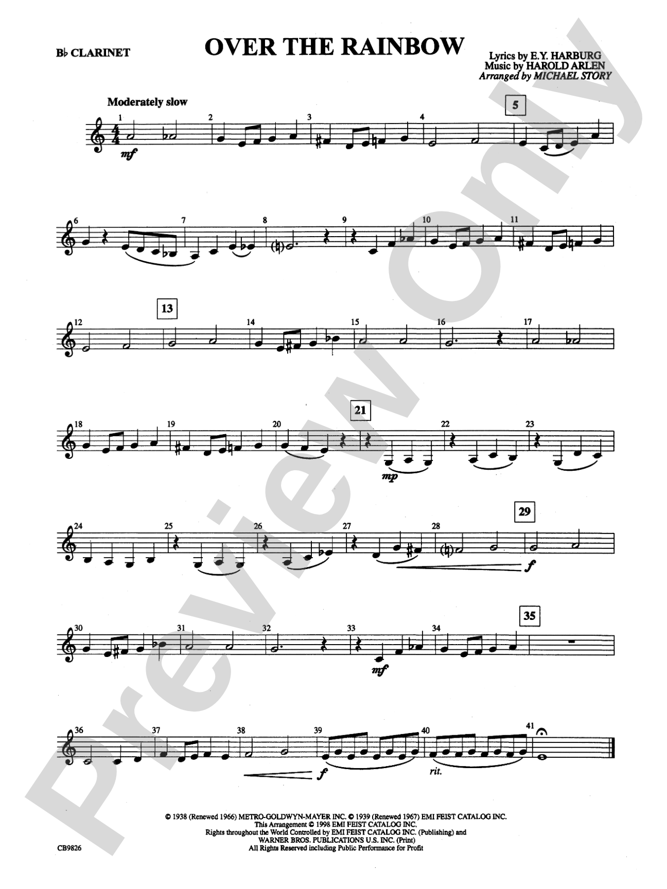 Over the Rainbow: 1st B-flat Clarinet