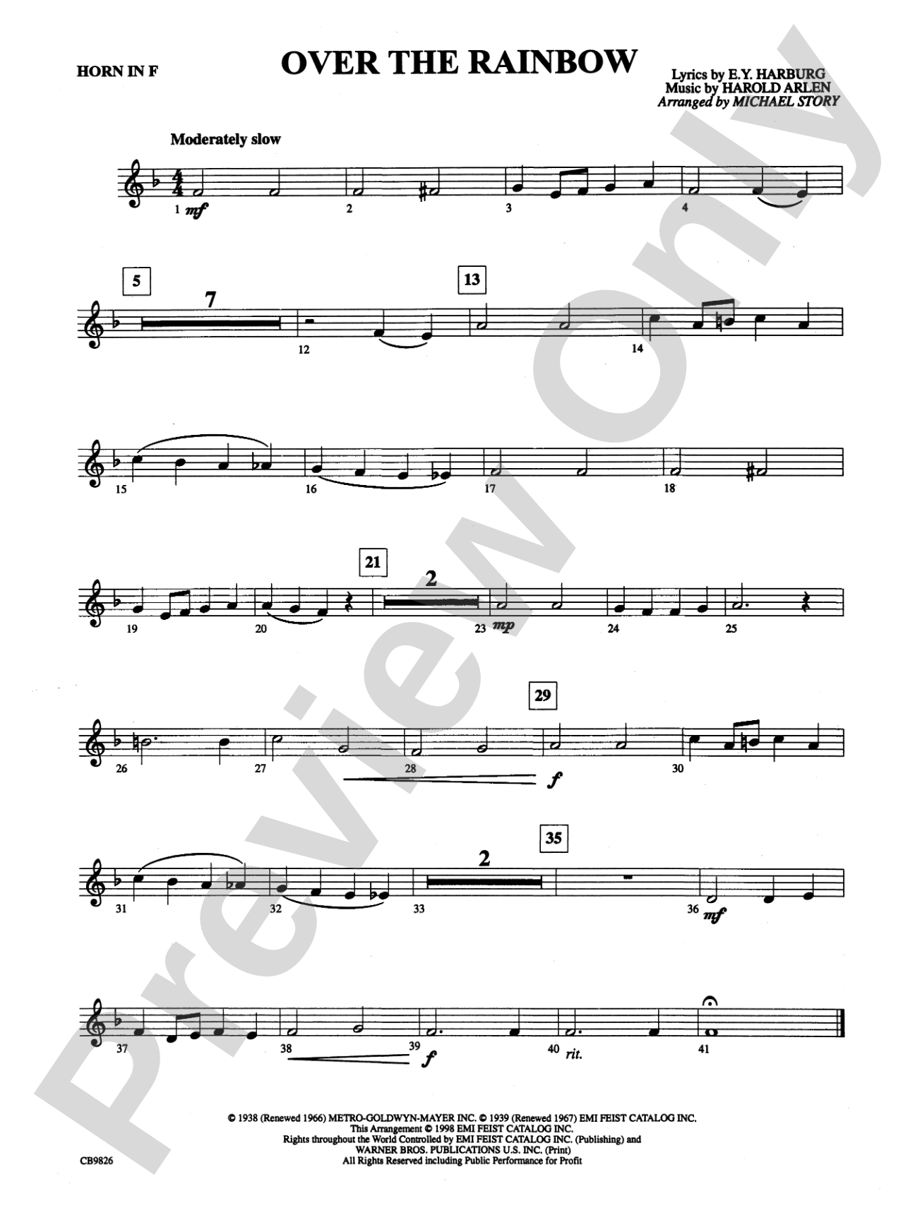Over the Rainbow: 1st F Horn