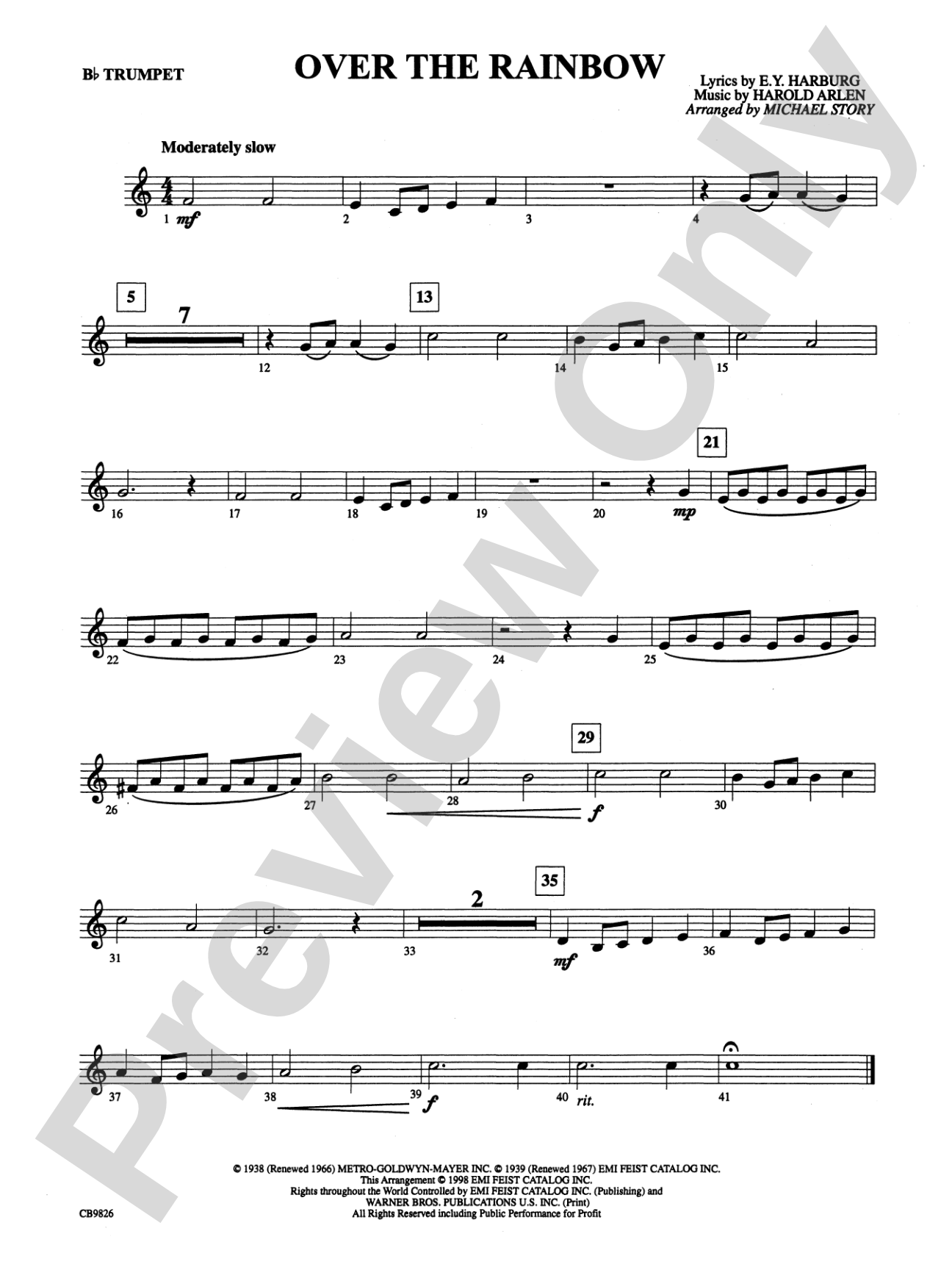 Over the Rainbow: 1st B-flat Trumpet