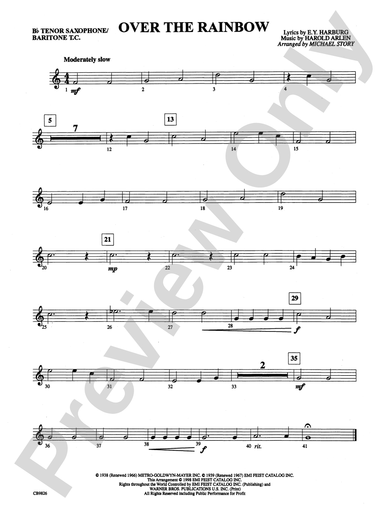 Over the Rainbow: B-flat Tenor Saxophone