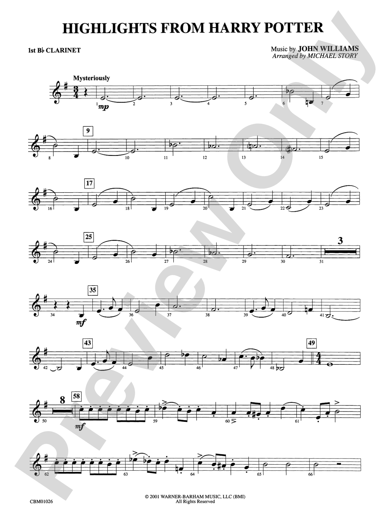 Harry Potter, Highlights from: 1st B-flat Clarinet