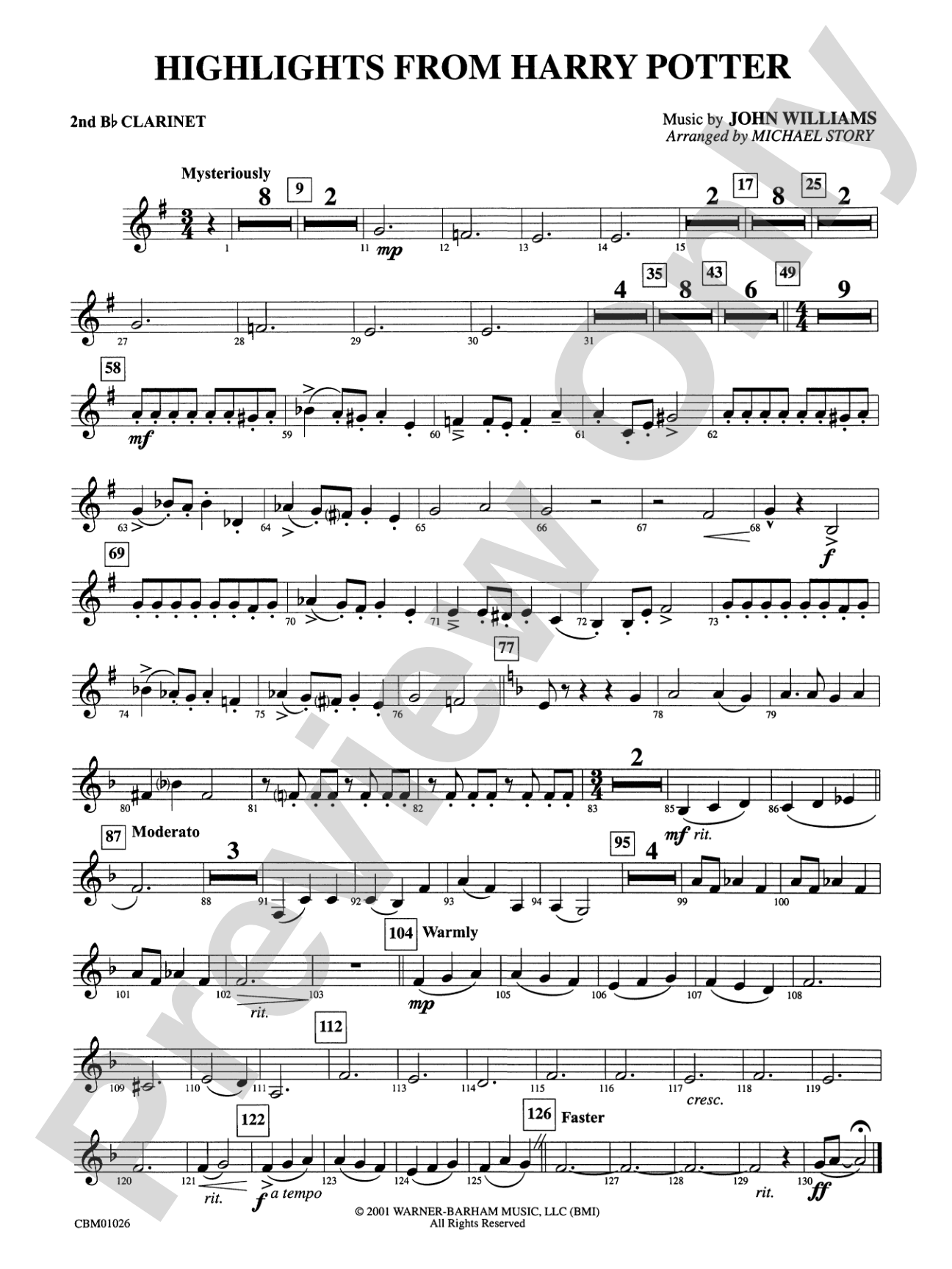 Harry Potter, Highlights from: 2nd B-flat Clarinet