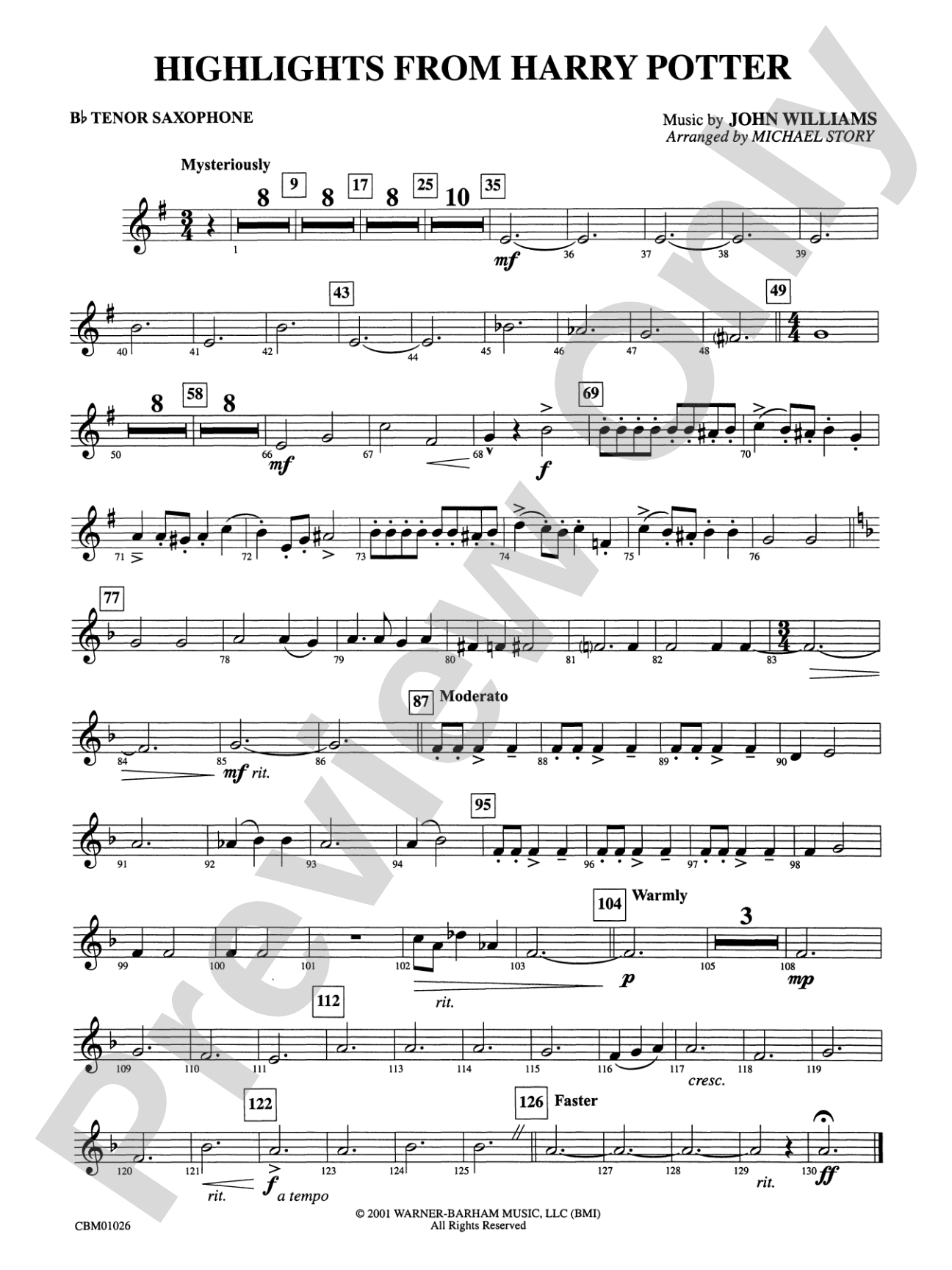 Harry Potter, Highlights from: B-flat Tenor Saxophone
