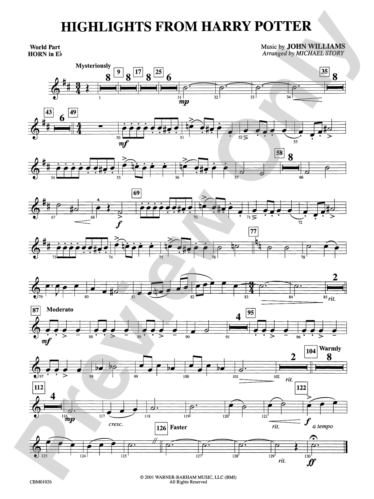 Harry Potter, Highlights from: (wp) 1st Horn in E-flat