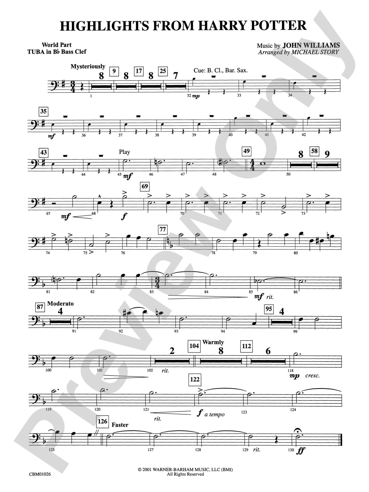 Harry Potter, Highlights from: (wp) B-flat Tuba B.C.