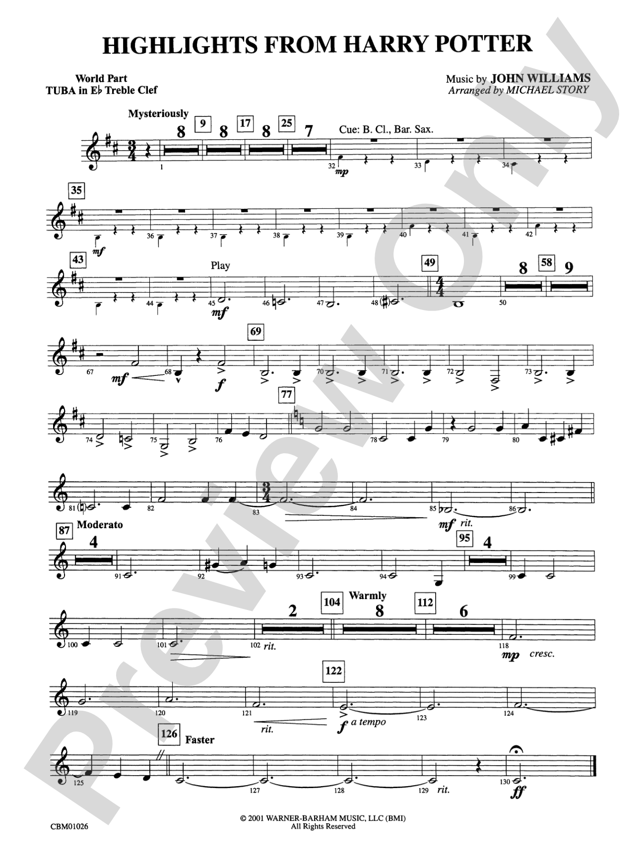 Harry Potter, Highlights from: (wp) E-flat Tuba T.C.