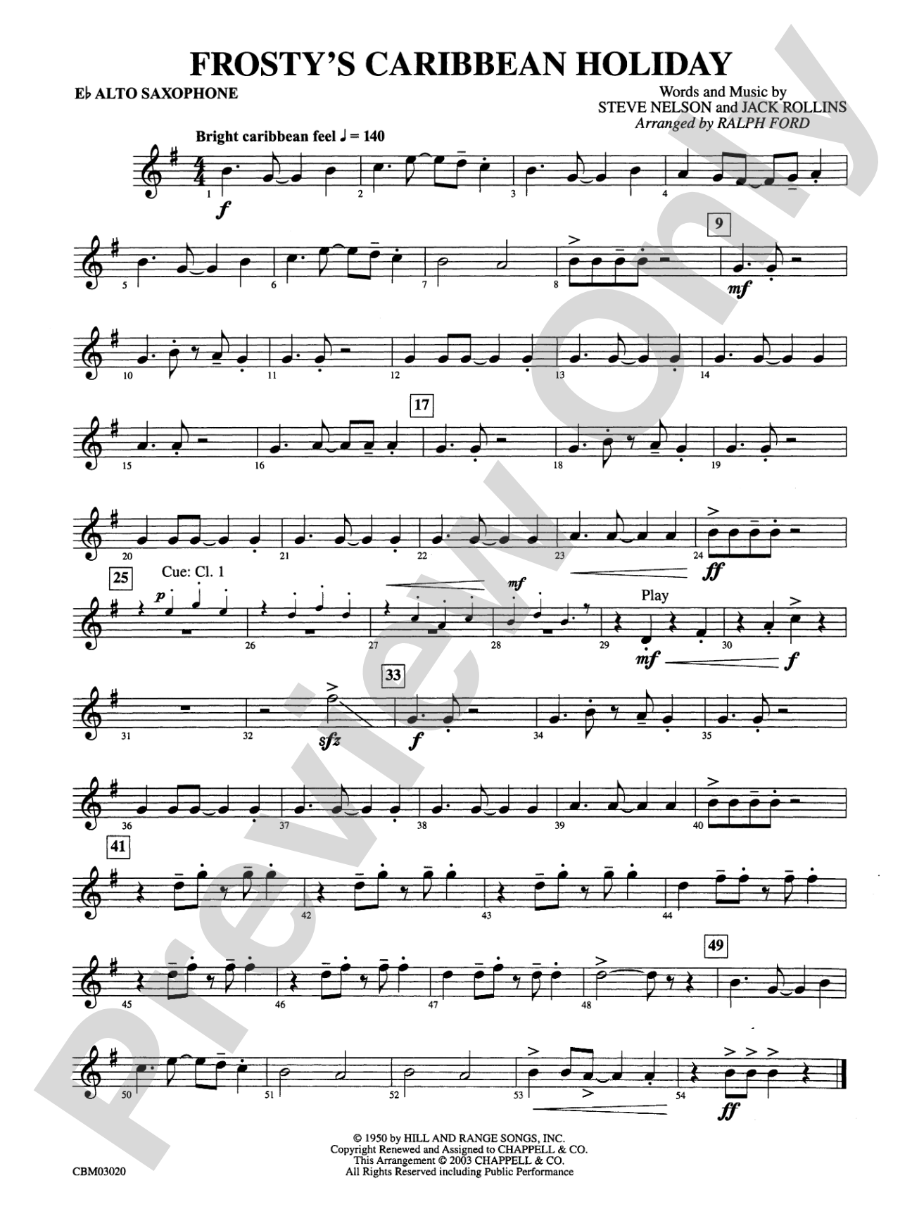 Frosty's Caribbean Holiday: E-flat Alto Saxophone