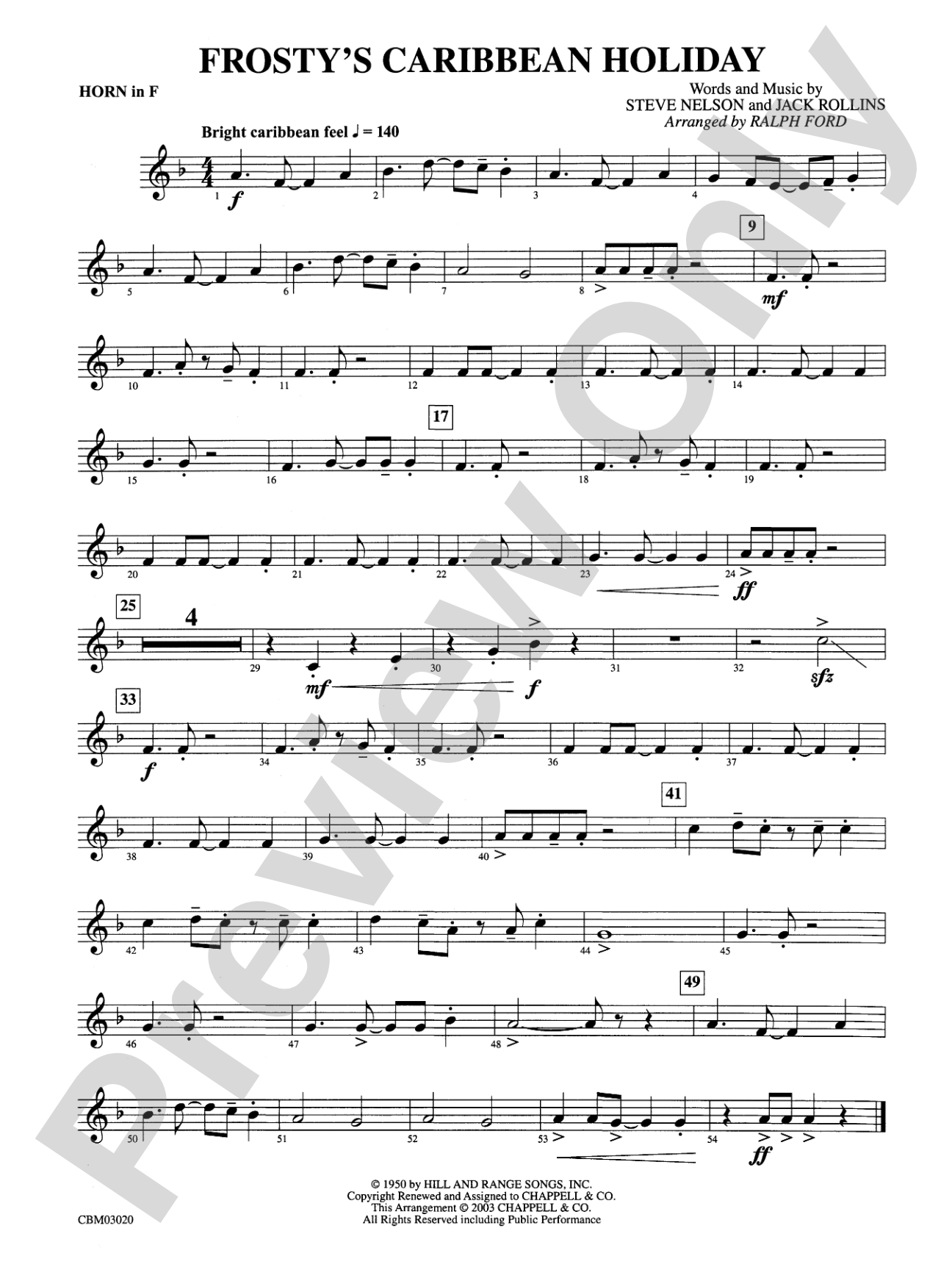 Frosty's Caribbean Holiday: 1st F Horn