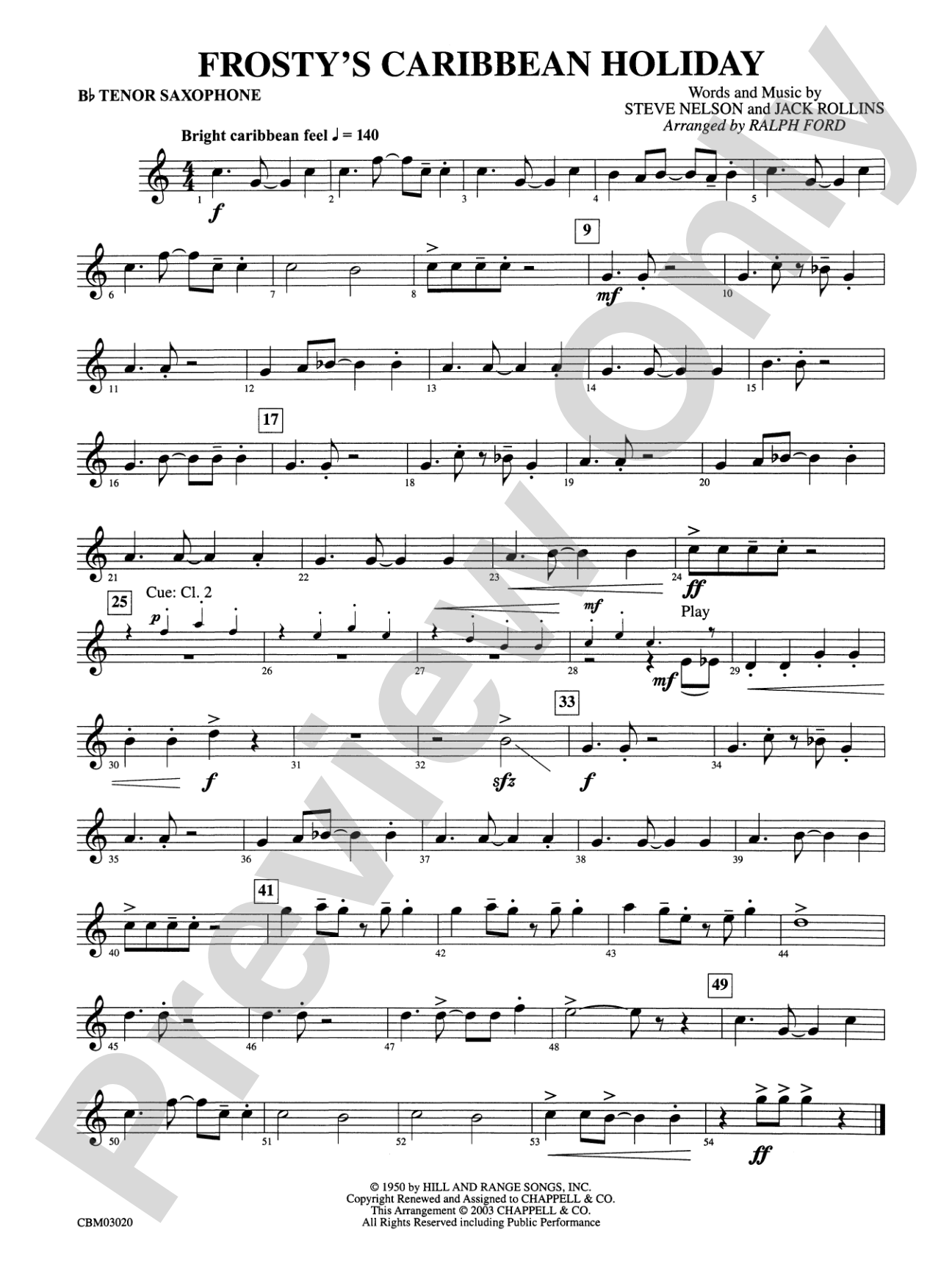Frosty's Caribbean Holiday: B-flat Tenor Saxophone