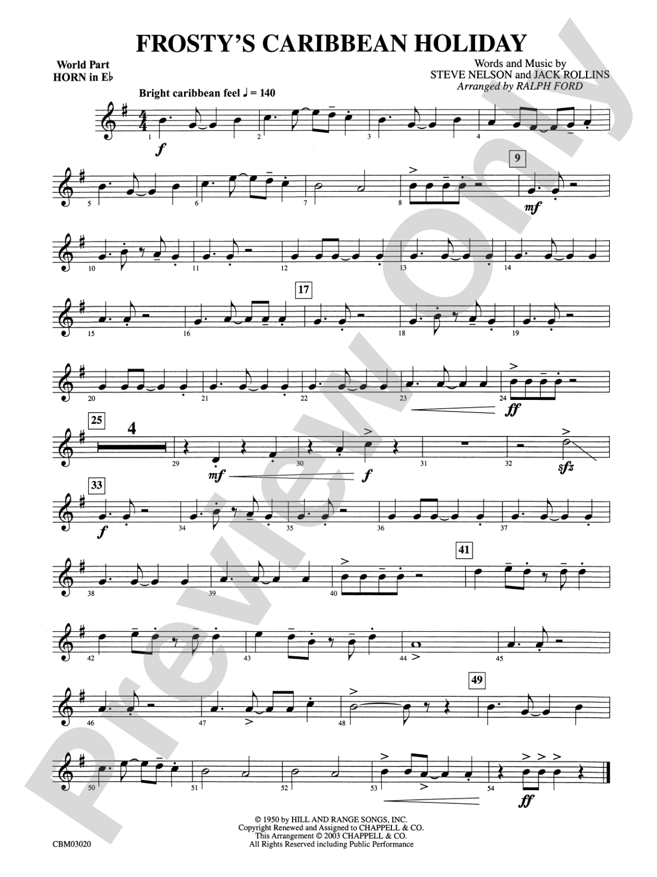 Frosty's Caribbean Holiday: (wp) 1st Horn in E-flat