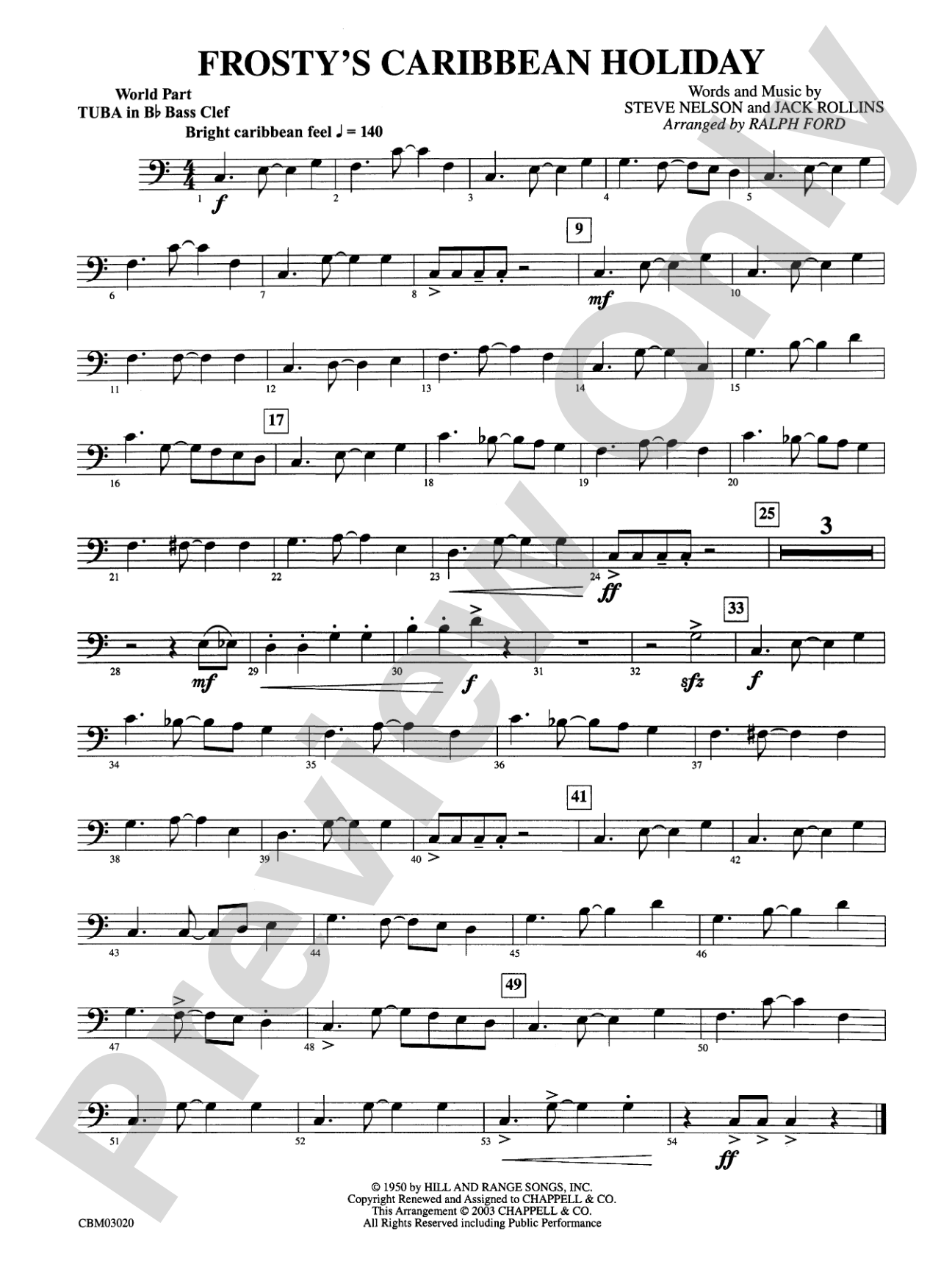 Frosty's Caribbean Holiday: (wp) B-flat Tuba B.C.