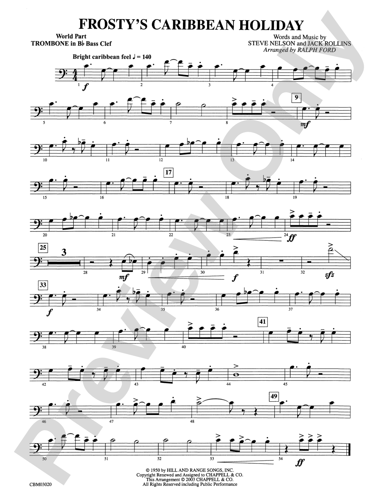 Frosty's Caribbean Holiday: (wp) 1st B-flat Trombone B.C.