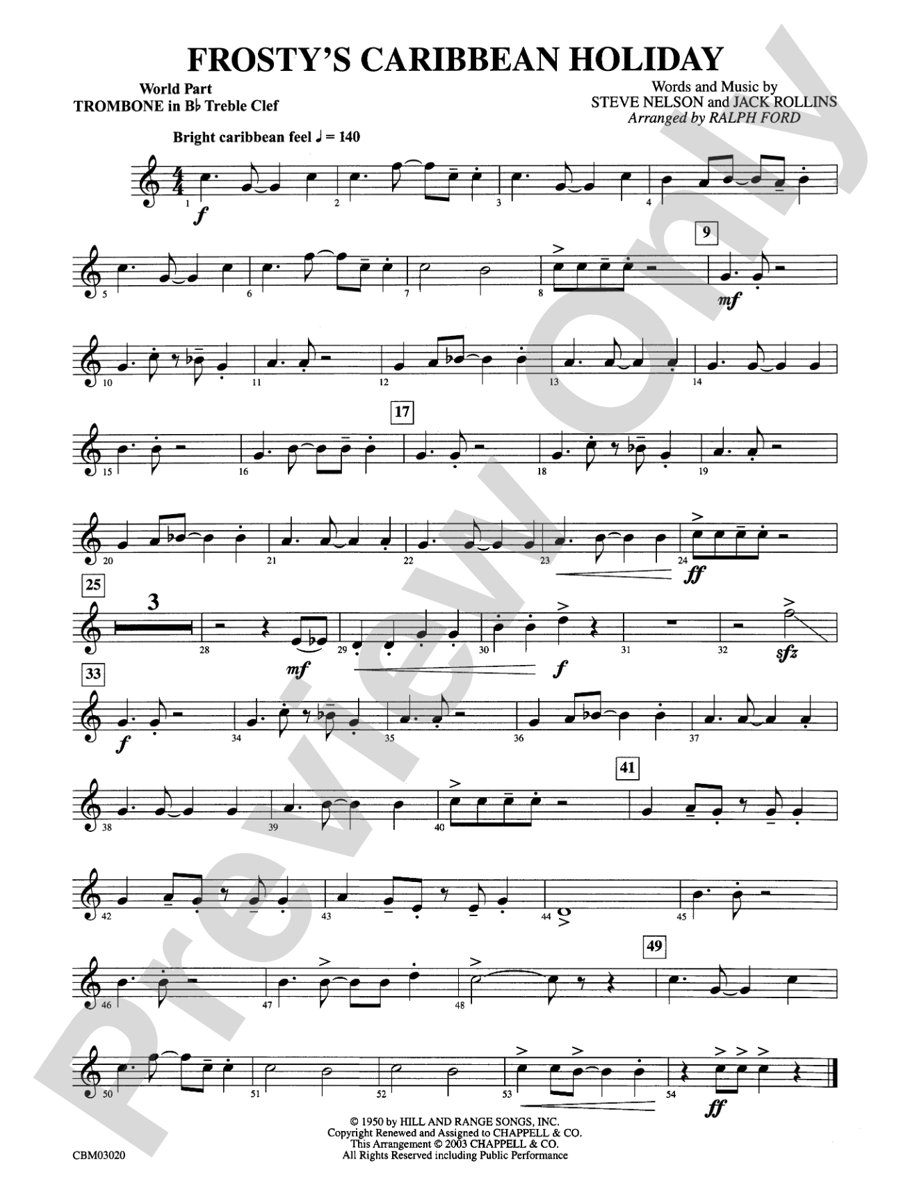 Frosty's Caribbean Holiday: (wp) 1st B-flat Trombone T.C.