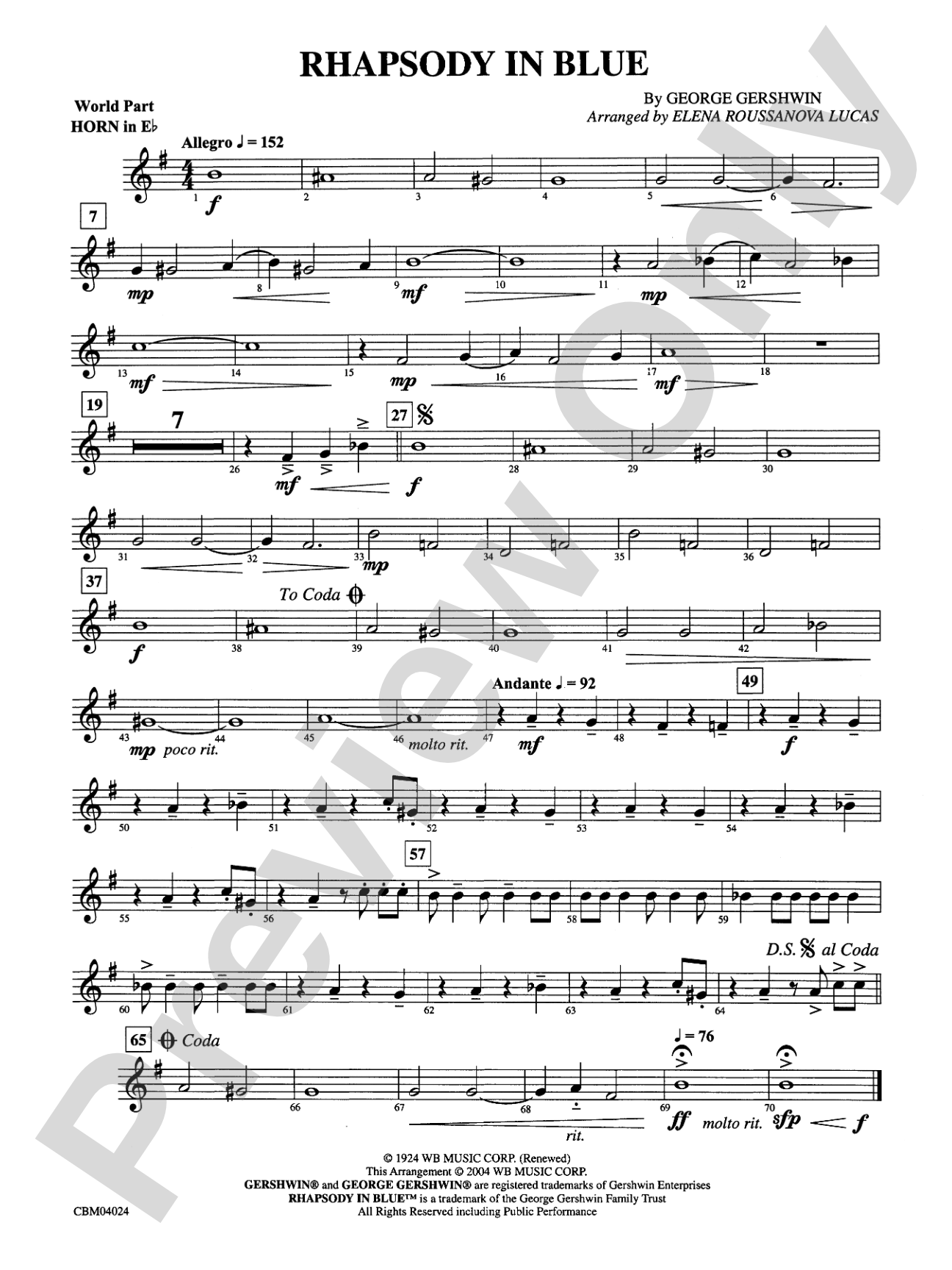 Rhapsody in Blue™: (wp) 1st Horn in E-flat
