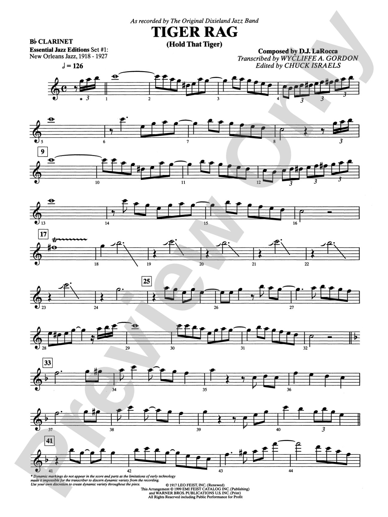 Tiger Rag (Hold That Tiger): 1st B-flat Clarinet