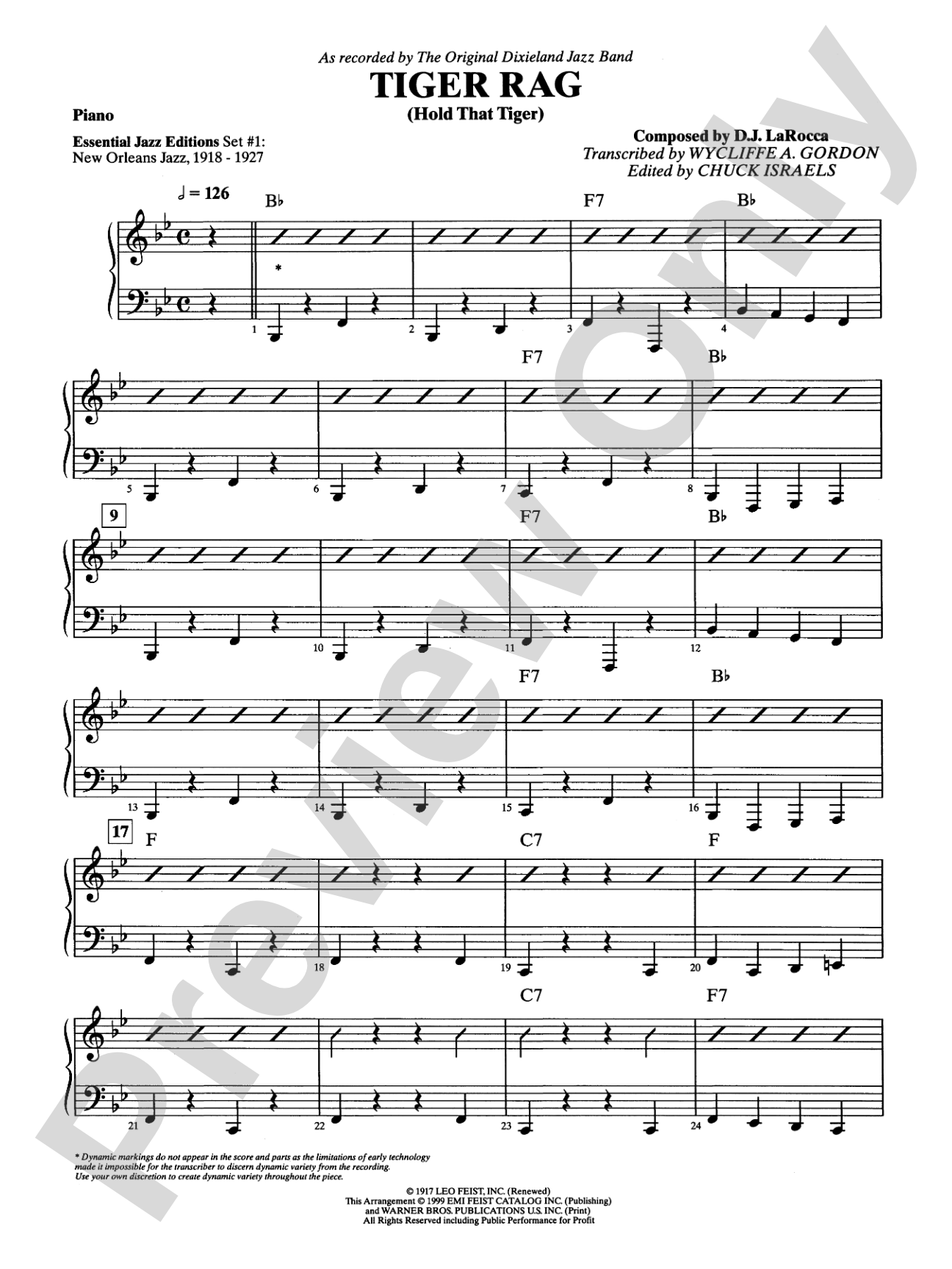 Tiger Rag (Hold That Tiger): Piano Accompaniment
