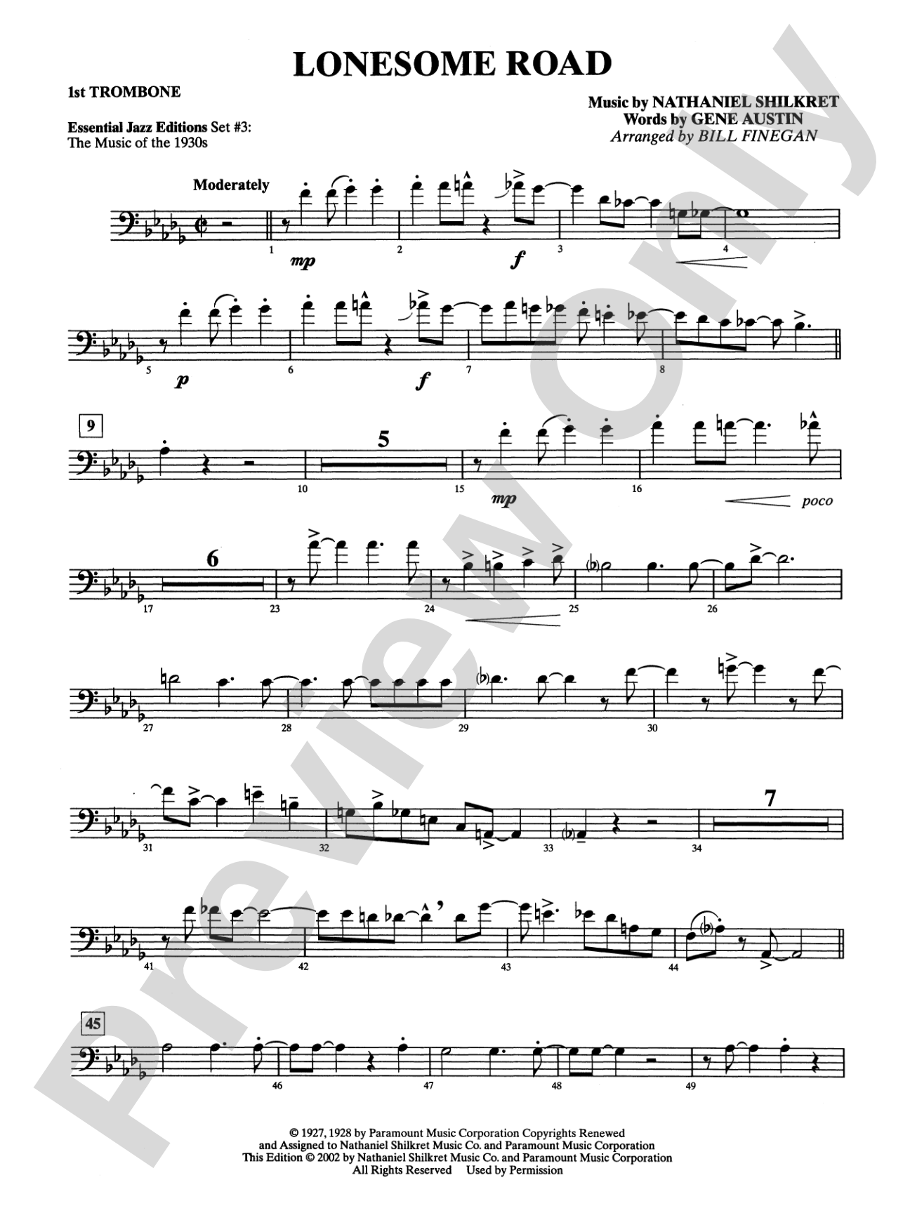 Lonesome Road: 1st Trombone