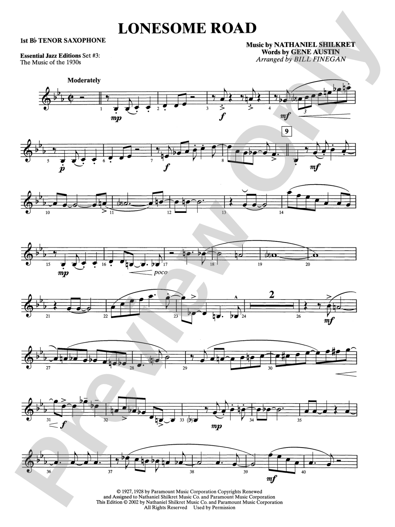 Lonesome Road: B-flat Tenor Saxophone