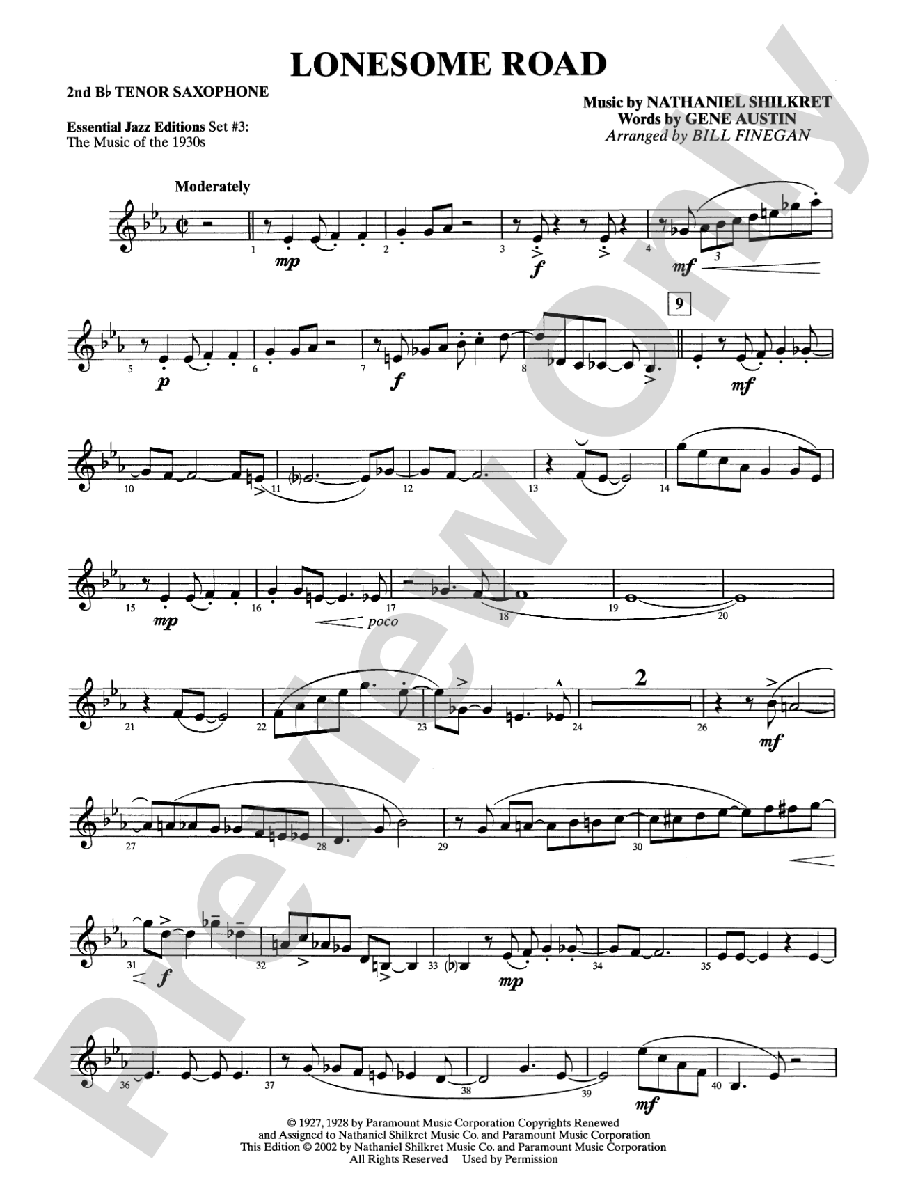 Lonesome Road: 2nd B-flat Tenor Saxophone