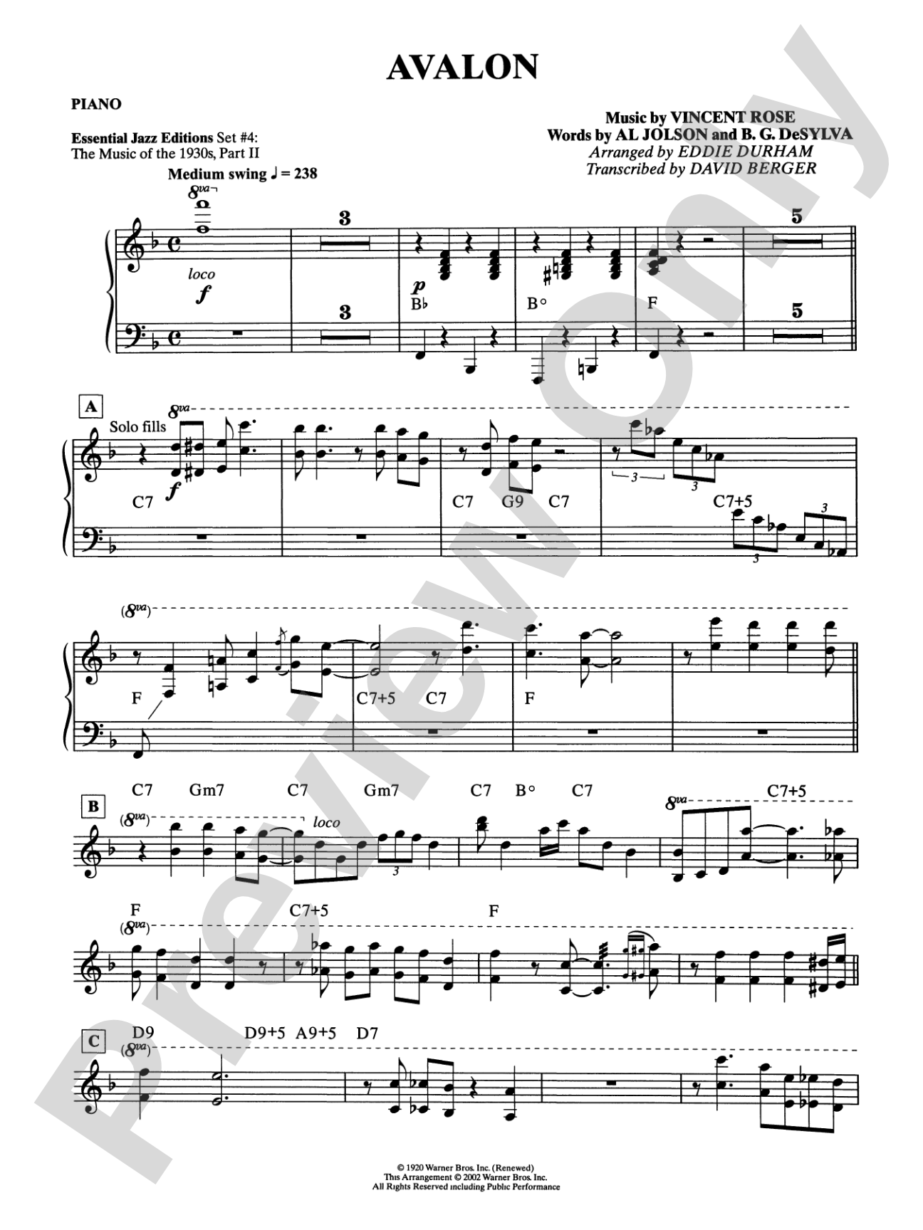 Avalon: Piano Accompaniment