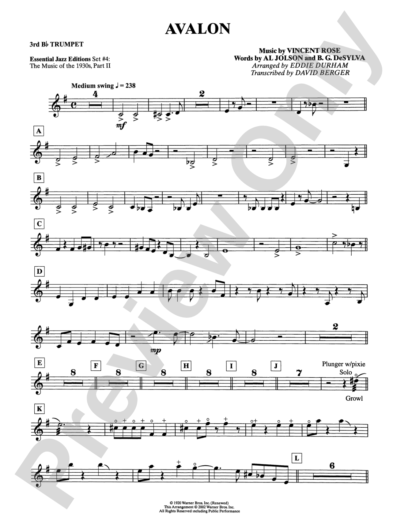 Avalon: 3rd B-flat Trumpet