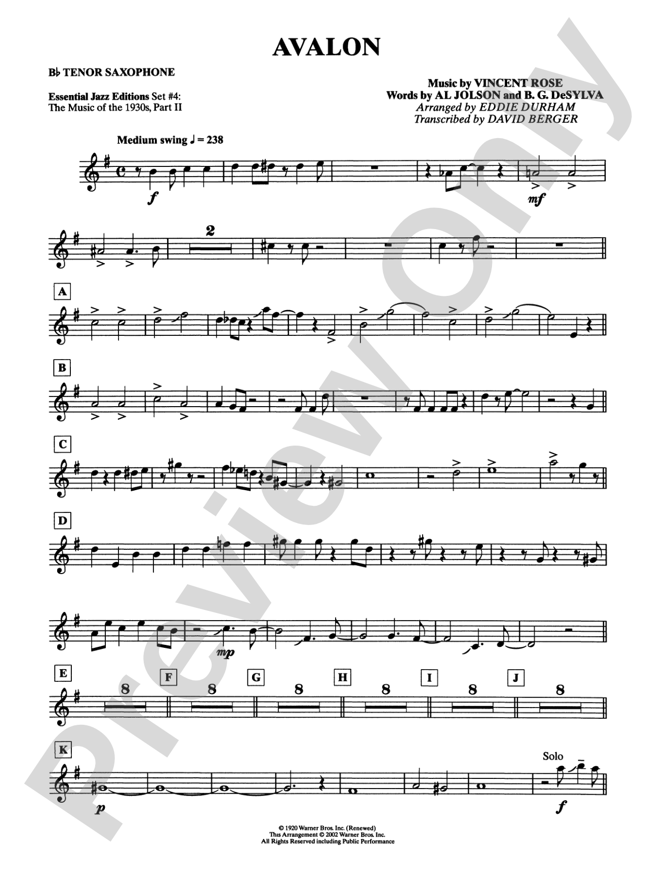 Avalon: B-flat Tenor Saxophone